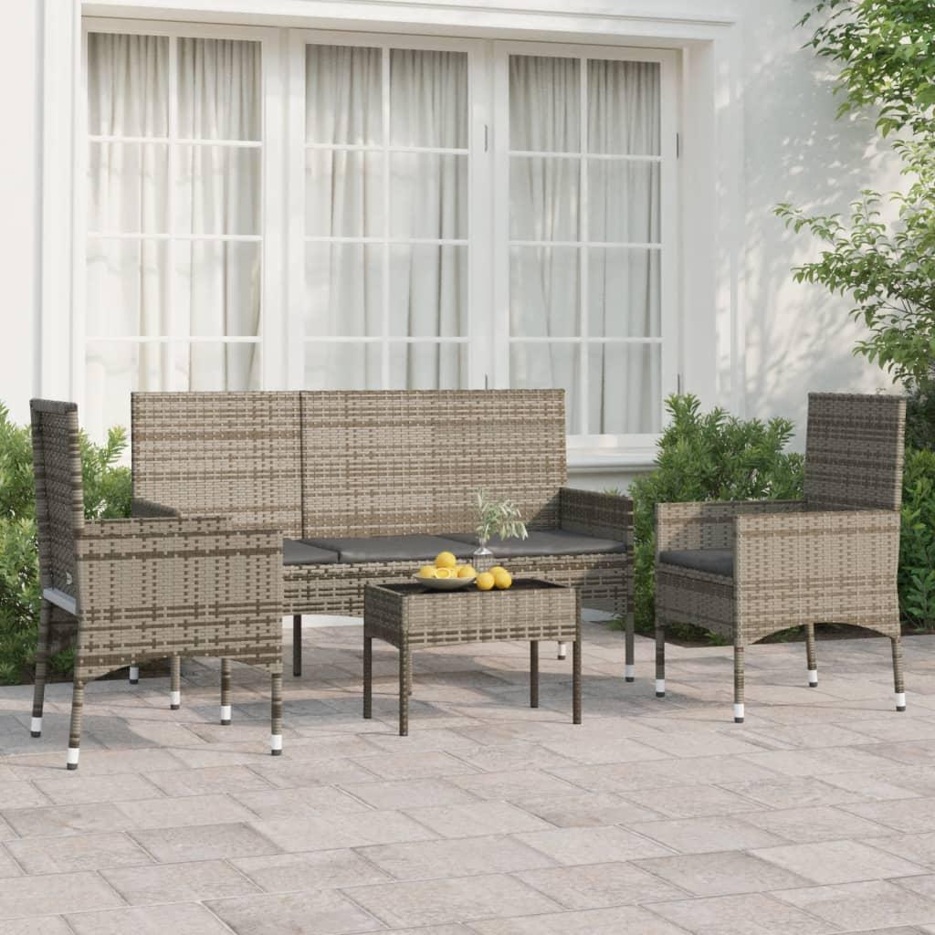 Loungesæt til haven 4 dele med hynder polyrattan grå