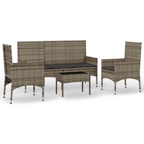 Loungesæt til haven 4 dele med hynder polyrattan grå