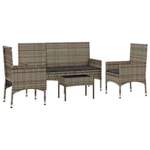 Loungesæt til haven 4 dele med hynder polyrattan grå