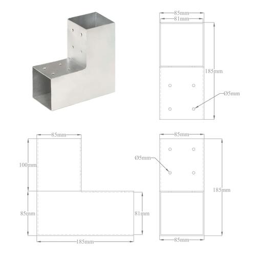 Stolpebeslag L-form 81x81 mm galvaniseret metal