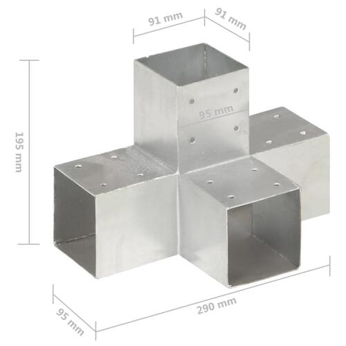 Stolpebeslag X-form 4 stk. 91x91 mm galvaniseret metal