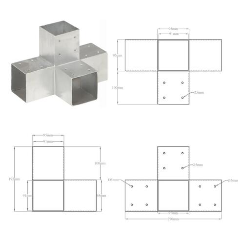 Stolpebeslag X-form 4 stk. 91x91 mm galvaniseret metal
