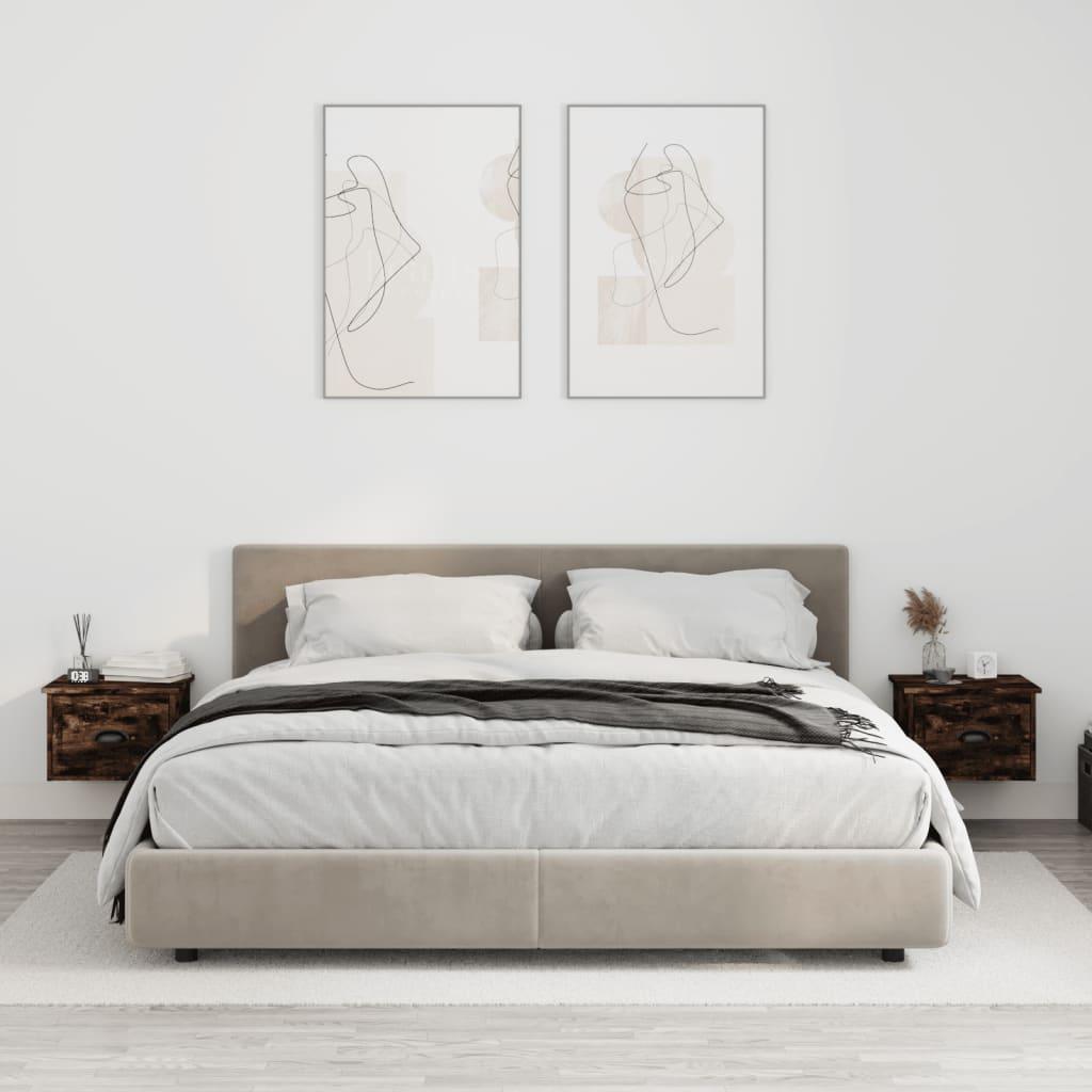 Væghængte sengeborde 2 stk. 41,5x36x28 cm røget egetræsfarve