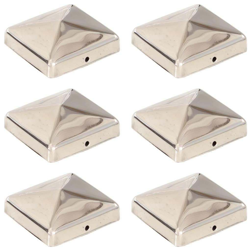 Pyramideformede stolpehætter 6 stk. 71x71 mm rustfrit stål