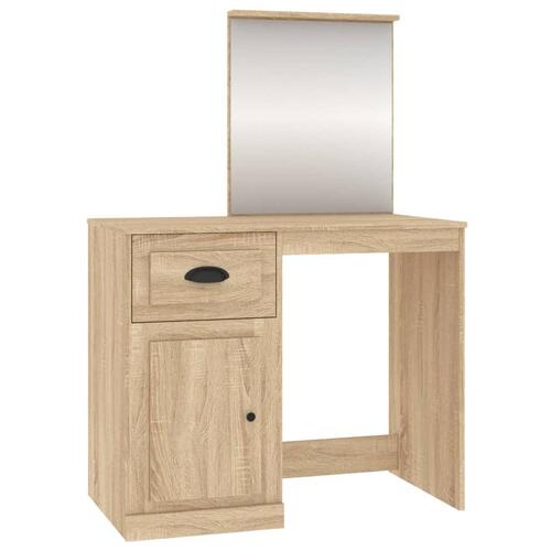 Makeupbord med spejl 90x50x132,5 cm konstrueret træ sonoma-eg