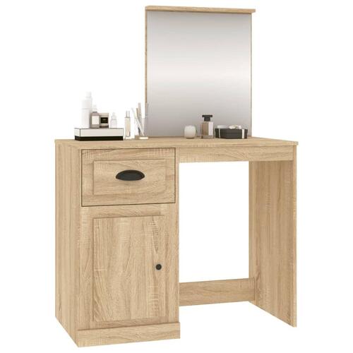 Makeupbord med spejl 90x50x132,5 cm konstrueret træ sonoma-eg