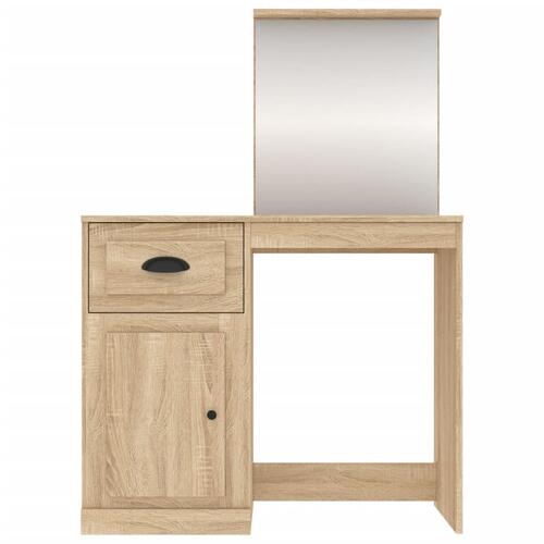Makeupbord med spejl 90x50x132,5 cm konstrueret træ sonoma-eg