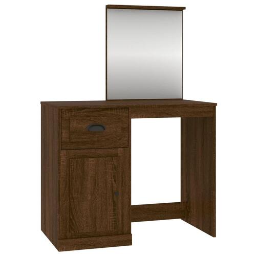 Makeupbord med spejl 90x50x132,5 cm konstrueret træ brunt eg