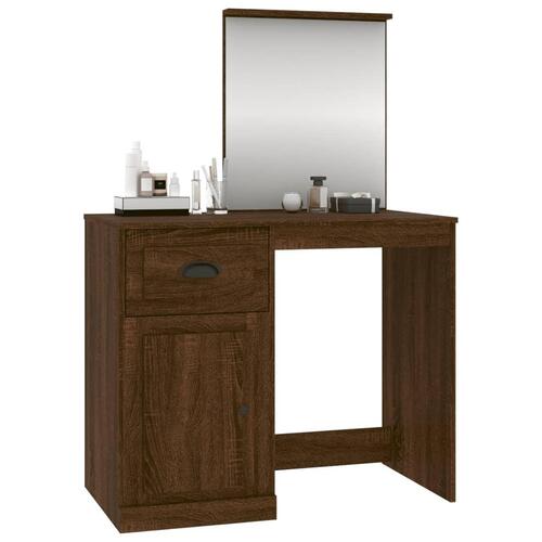 Makeupbord med spejl 90x50x132,5 cm konstrueret træ brunt eg