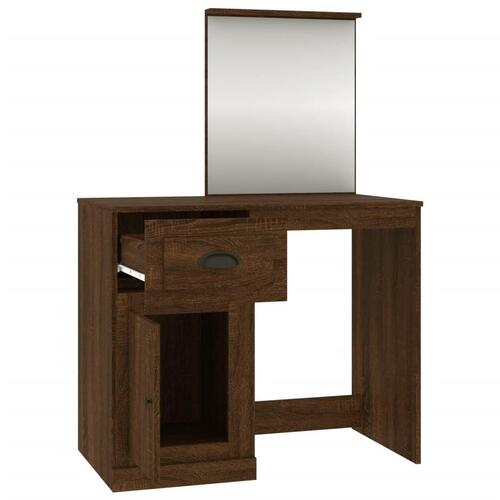 Makeupbord med spejl 90x50x132,5 cm konstrueret træ brunt eg