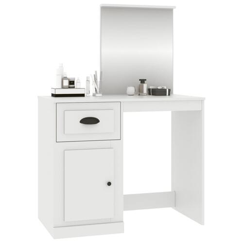 Makeupbord med spejl 90x50x132,5 cm konstrueret træ hvid