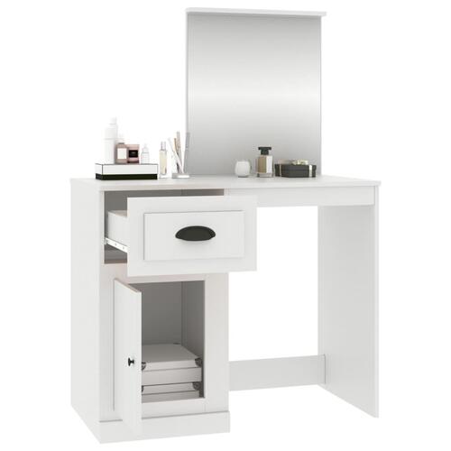 Makeupbord med spejl 90x50x132,5 cm konstrueret træ hvid