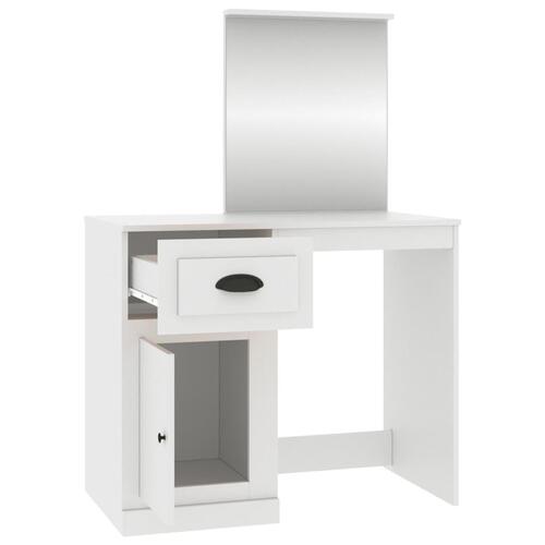 Makeupbord med spejl 90x50x132,5 cm konstrueret træ hvid