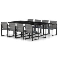 Udendørs spisebordssæt 9 dele med hynder polyrattan grå