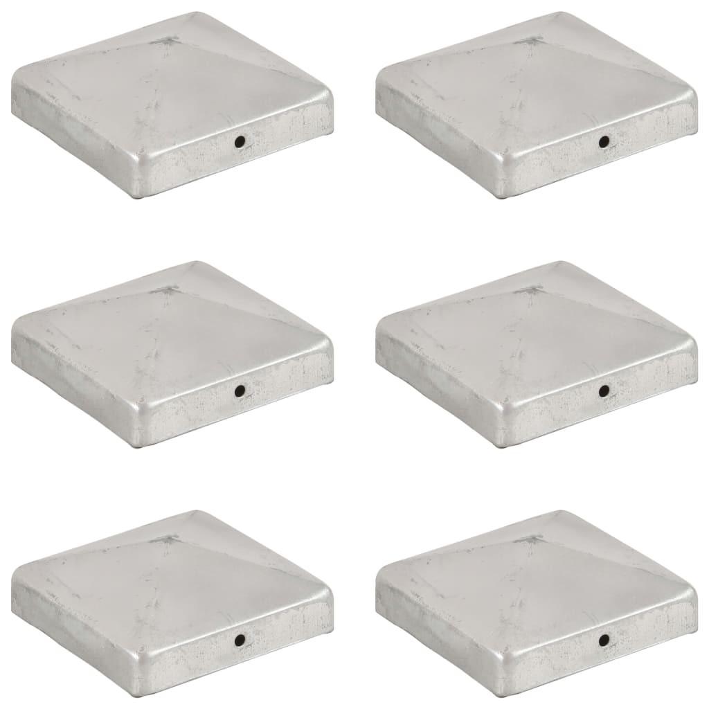 Pyramideformede stolpehætter 6 stk. 91x91 mm galvaniseret metal