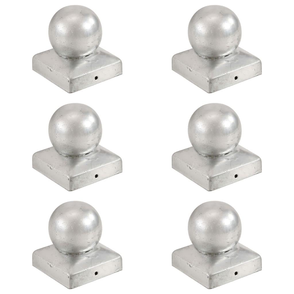 Kugleformede stolpehætter 6 stk. 71x71 mm galvaniseret metal