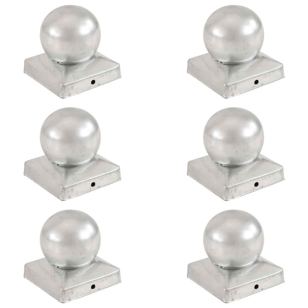 Globusformet stolpehætte 6 stk. 91x91 mm galvaniseret metal