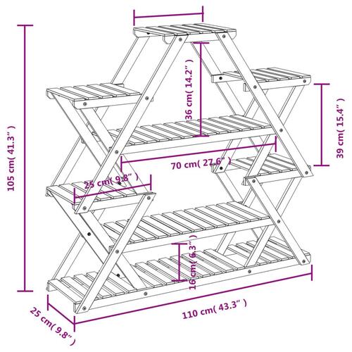 Blomsterstativ 110x25x105 cm massivt fyrretræ