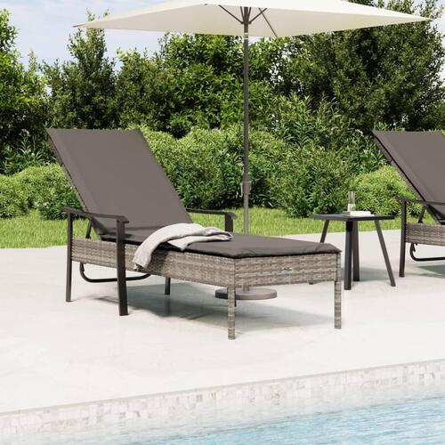 Liggestol med hynde polyrattan grå