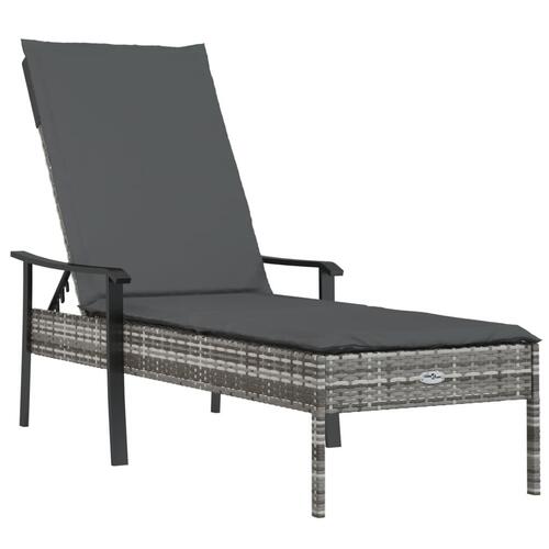 Liggestole 2 stk. med hynder og bord polyrattan grå