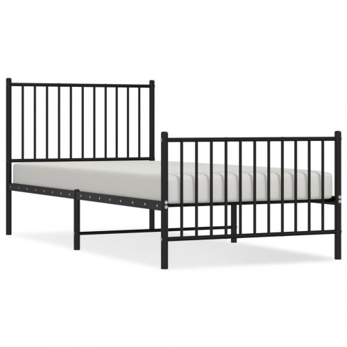 Sengeramme i metal med gavl og fodgærde 90x200 cm - sort