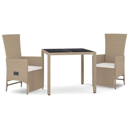 Spisebordssæt til haven 3 dele med hynder polyrattan beige
