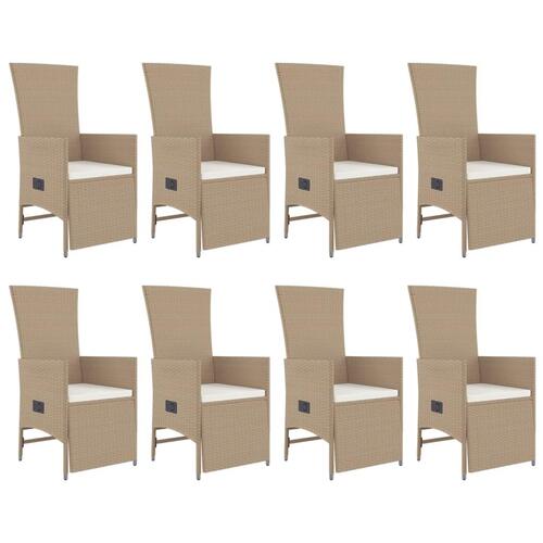 Spisebordssæt til haven 9 dele med hynder polyrattan beige
