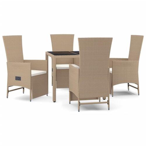 Spisebordssæt til haven 5 dele med hynder polyrattan beige