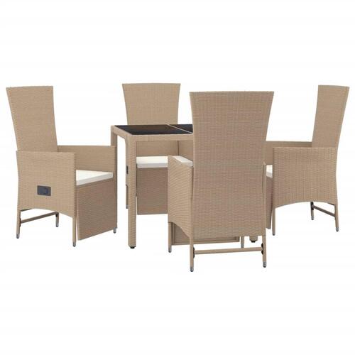 Spisebordssæt til haven 5 dele med hynder polyrattan beige