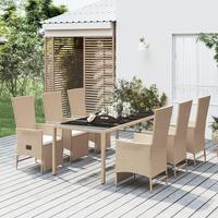 Spisebordssæt til haven 7 dele med hynder polyrattan beige