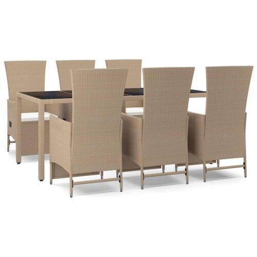 Spisebordssæt til haven 7 dele med hynder polyrattan beige