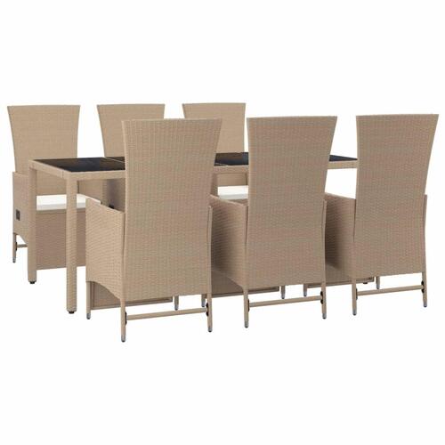 Spisebordssæt til haven 7 dele med hynder polyrattan beige