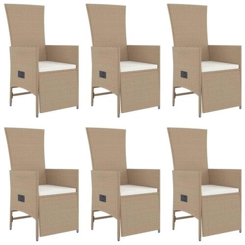 Spisebordssæt til haven 7 dele med hynder polyrattan beige