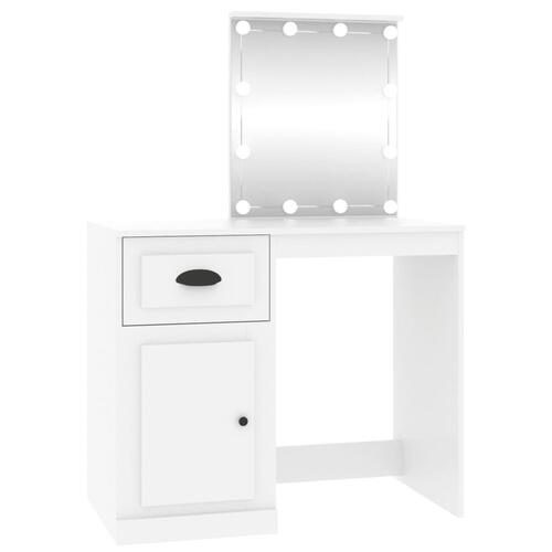 Makeupbord med LED-lys 90x50x132,5 cm konstrueret træ hvid