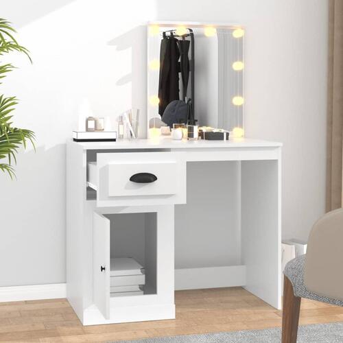 Makeupbord med LED-lys 90x50x132,5 cm konstrueret træ hvid