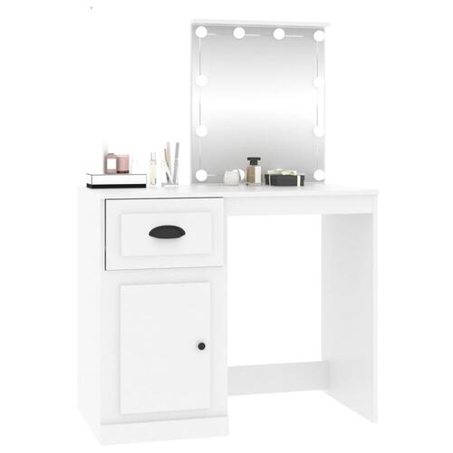 Makeupbord med LED-lys 90x50x132,5 cm konstrueret træ hvid
