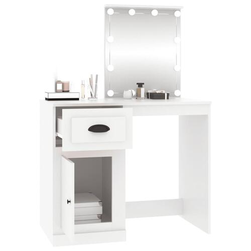 Makeupbord med LED-lys 90x50x132,5 cm konstrueret træ hvid