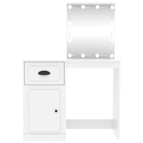 Makeupbord med LED-lys 90x50x132,5 cm konstrueret træ hvid