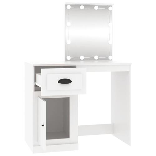 Makeupbord med LED-lys 90x50x132,5 cm konstrueret træ hvid