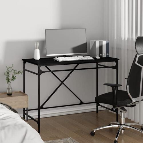 Skrivebord 100x50x75 cm konstrueret træ og jern sort