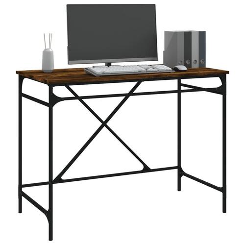 Skrivebord 100x50x75 cm konstrueret træ og jern røget eg