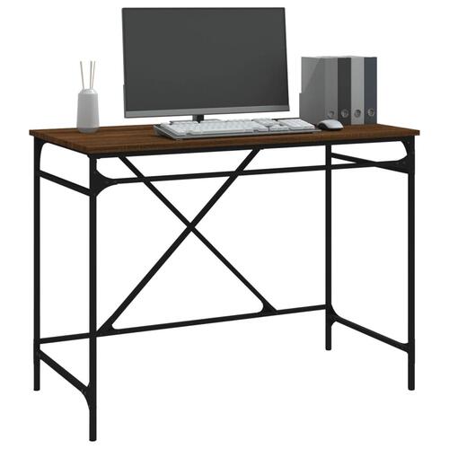 Skrivebord 100x50x75 cm konstrueret træ og jern brunt eg