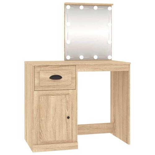 Makeupbord med LED-lys 90x50x132,5 cm konstrueret træ sonoma-eg