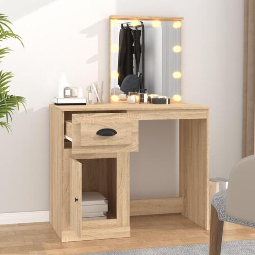 Makeupbord med LED-lys 90x50x132,5 cm konstrueret træ sonoma-eg