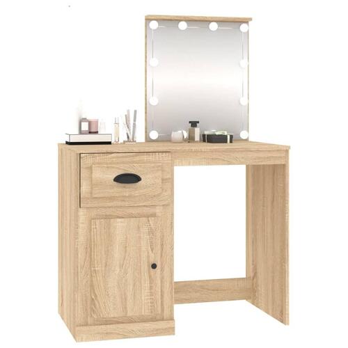 Makeupbord med LED-lys 90x50x132,5 cm konstrueret træ sonoma-eg