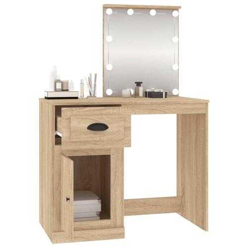 Makeupbord med LED-lys 90x50x132,5 cm konstrueret træ sonoma-eg