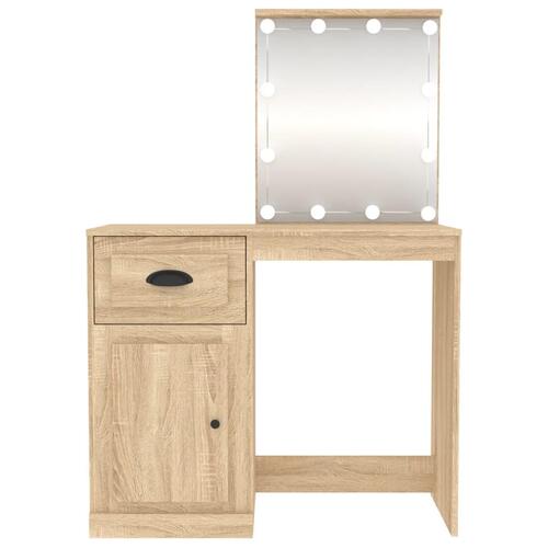 Makeupbord med LED-lys 90x50x132,5 cm konstrueret træ sonoma-eg