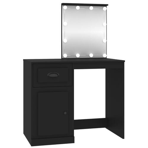 Makeupbord med LED-lys 90x50x132,5 cm konstrueret træ sort