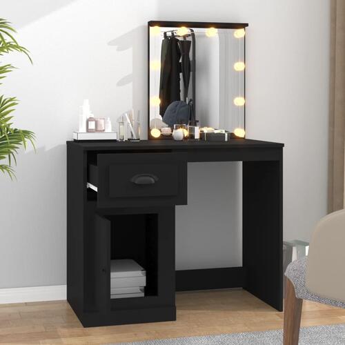 Makeupbord med LED-lys 90x50x132,5 cm konstrueret træ sort