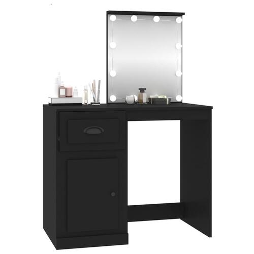 Makeupbord med LED-lys 90x50x132,5 cm konstrueret træ sort